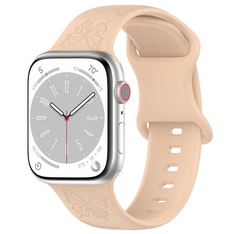 KALEBOL Butterfly Imprint Watch Strap for Apple Watch Series 10 9 8 7 SE 6 5 4 3 2 1 42mm 41mm 40mm 38mm Silicone Wrist Band - Milk Tea