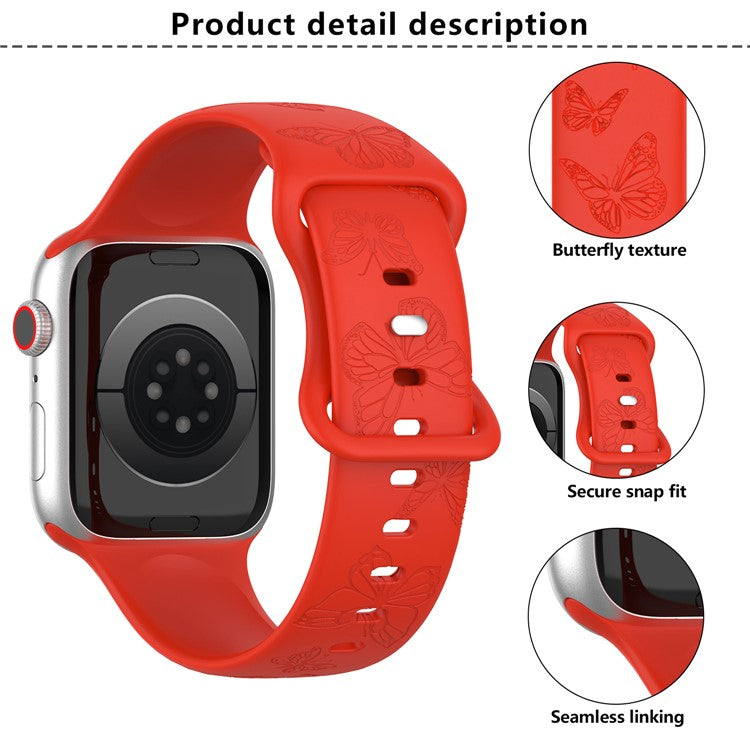 KALEBOL Butterfly Imprint Watch Strap for Apple Watch Series 10 9 8 7 SE 6 5 4 3 2 1 42mm 41mm 40mm 38mm Silicone Wrist Band - Milk Tea