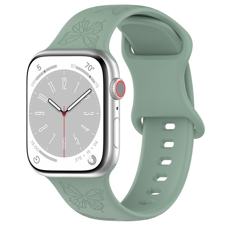KALEBOL Butterfly Imprint Watch Strap for Apple Watch Series 10 Ultra 9 8 7 SE 6 5 4 3 2 1 46mm 49mm 45mm 44mm 42mm Silicone Band - Olive Green