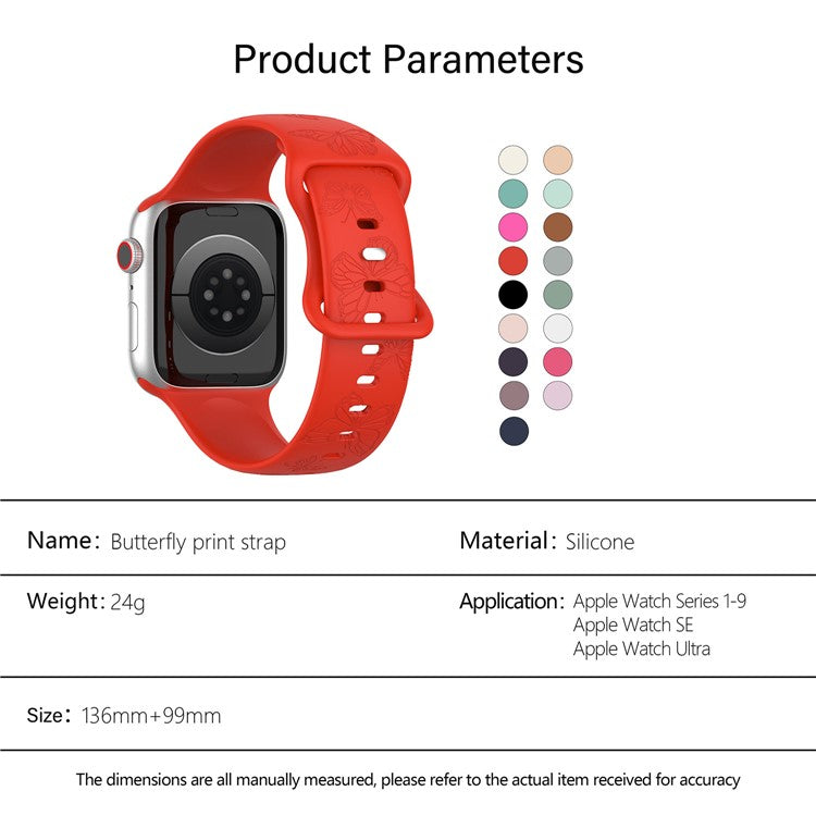 KALEBOL Butterfly Imprint Watch Strap for Apple Watch Series 10 Ultra 9 8 7 SE 6 5 4 3 2 1 46mm 49mm 45mm 44mm 42mm Silicone Band - Starlight
