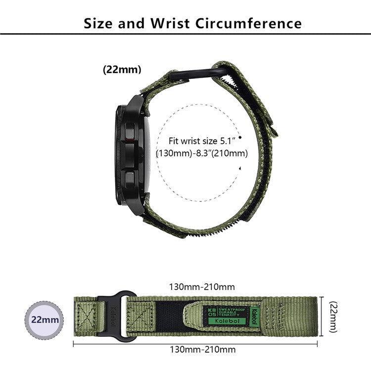 KALEBOL 22mm Nylon Watch Strap for Samsung Galaxy Watch3 45mm / Huawei Watch GT 5 46mm / GT 5 Pro 46mm Wrist Band with Magic Tape - Blue