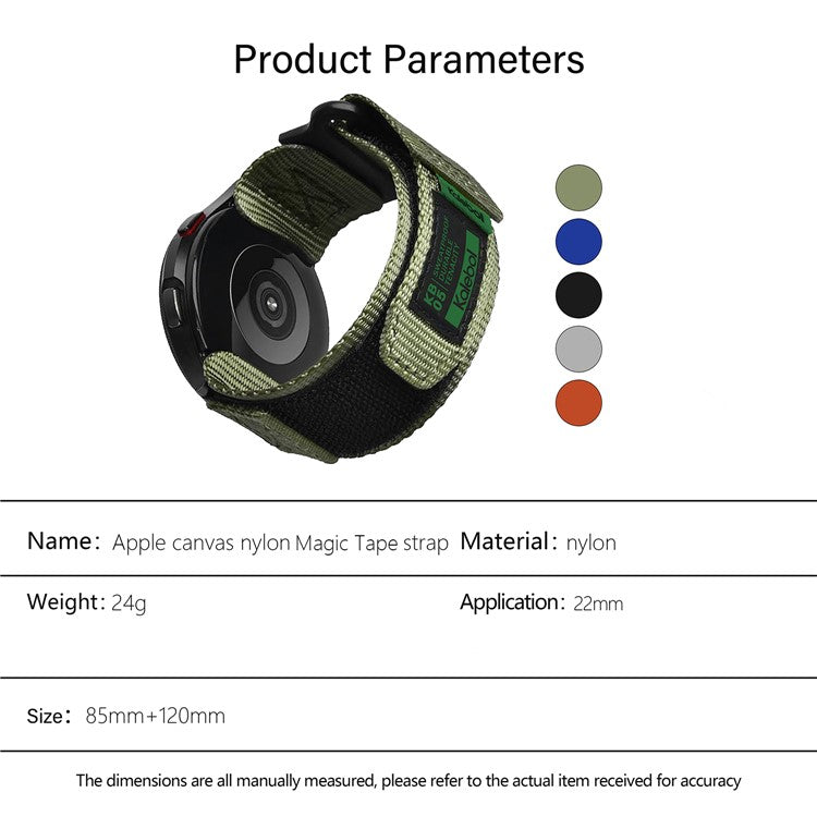 KALEBOL 22mm Nylon Watch Strap for Samsung Galaxy Watch3 45mm / Huawei Watch GT 5 46mm / GT 5 Pro 46mm Wrist Band with Magic Tape - Blue