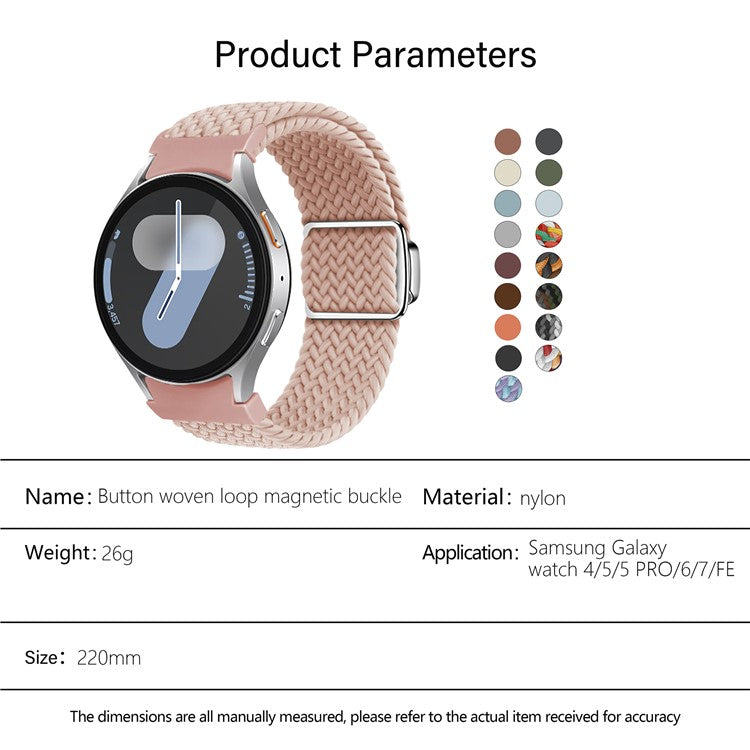 KALEBOL Magnetic Watch Strap for Samsung Galaxy Watch FE 40mm / Watch7 / 6 / 6 Classic / 5 / 5 Active / 5 Pro / 4 / 4 Classic / 4 Active Braided Band - Pink
