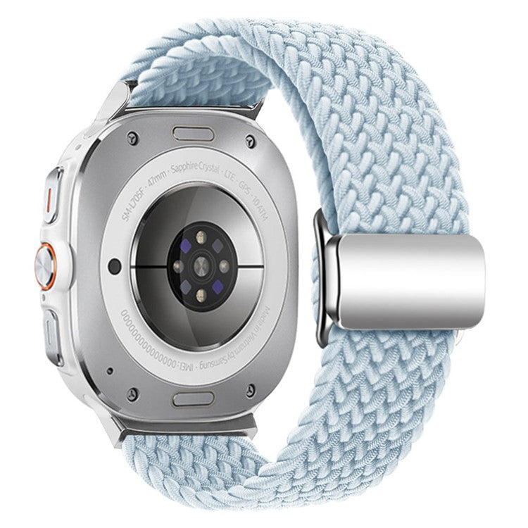 KALEBOL For Samsung Galaxy Watch Ultra 47mm Watch Strap Magnetic Buckle Braided Wrist Band - Mist Blue+Silver Buckle