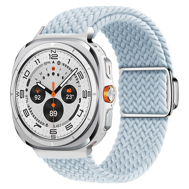 KALEBOL For Samsung Galaxy Watch Ultra 47mm Watch Strap Magnetic Buckle Braided Wrist Band - Mist Blue+Silver Buckle