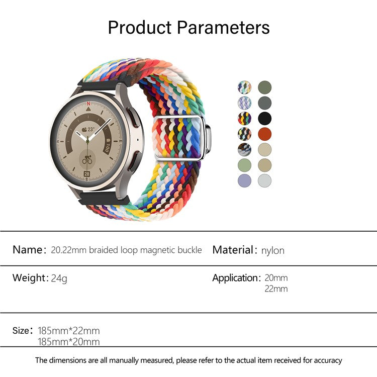 KALEBOL 22mm Magnetic Watch Strap for Samsung Galaxy Watch3 45mm / Huawei Watch GT 5 46mm / GT 5 Pro 46mm Nylon Band - Official Rainbow