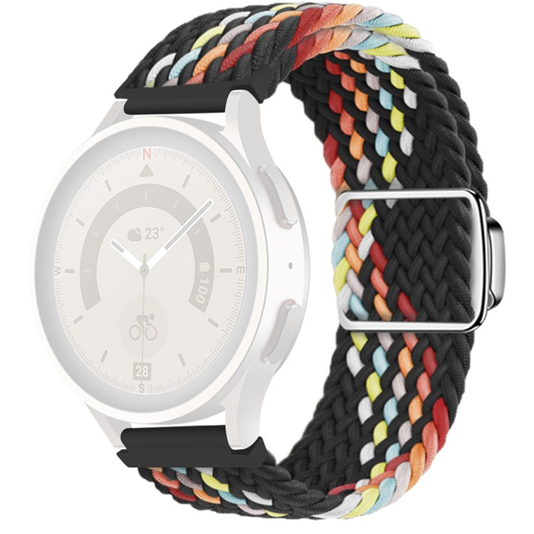 KALEBOL 20mm Magnetic Watch Strap for Samsung Galaxy Watch6 Classic 43mm / 47mm / Huawei Watch GT 4 41mm Nylon Band - Black Rainbow