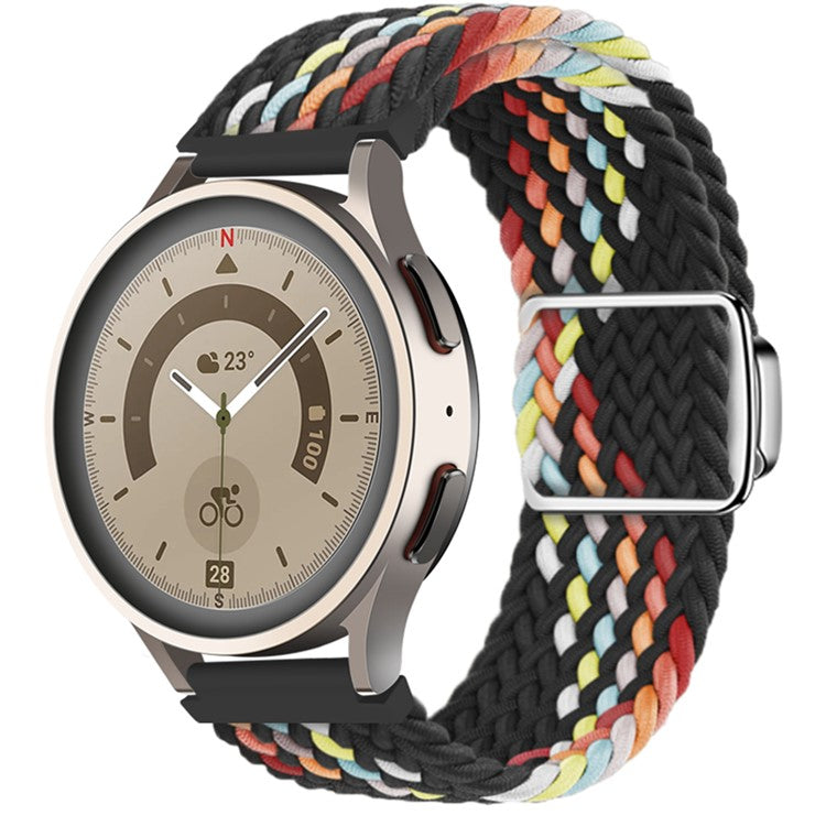 KALEBOL 20mm Magnetic Watch Strap for Samsung Galaxy Watch6 Classic 43mm / 47mm / Huawei Watch GT 4 41mm Nylon Band - Black Rainbow