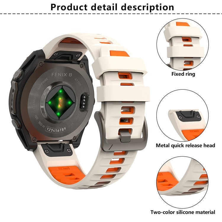 KALEBOL QuickFit 22mm Watch Strap for Garmin Fenix 7 Pro / 7 / 6 Pro Dual Color Silicone Wrist Band - Black+Grey