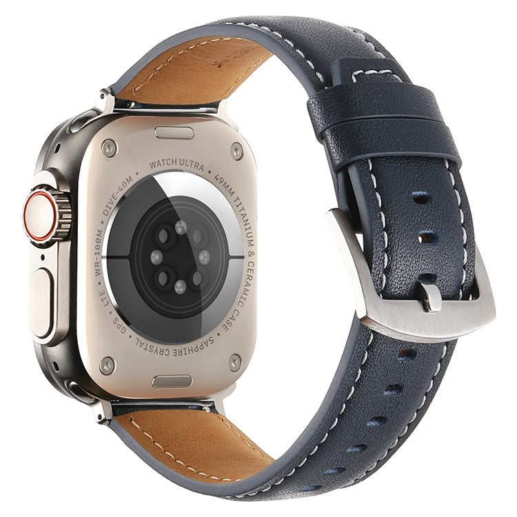 KALEBOL Genuine Cow Leather Watch Strap for Apple Watch Series 10 Ultra 9 8 7 SE 6 5 4 3 2 1 46mm 49mm 45mm 44mm 42mm Flat Texture Band - Dark Blue
