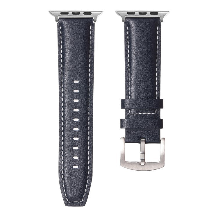 KALEBOL Genuine Cow Leather Watch Strap for Apple Watch Series 10 Ultra 9 8 7 SE 6 5 4 3 2 1 46mm 49mm 45mm 44mm 42mm Flat Texture Band - Dark Blue