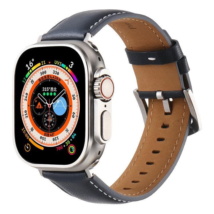 KALEBOL Genuine Cow Leather Watch Strap for Apple Watch Series 10 Ultra 9 8 7 SE 6 5 4 3 2 1 46mm 49mm 45mm 44mm 42mm Flat Texture Band - Dark Blue