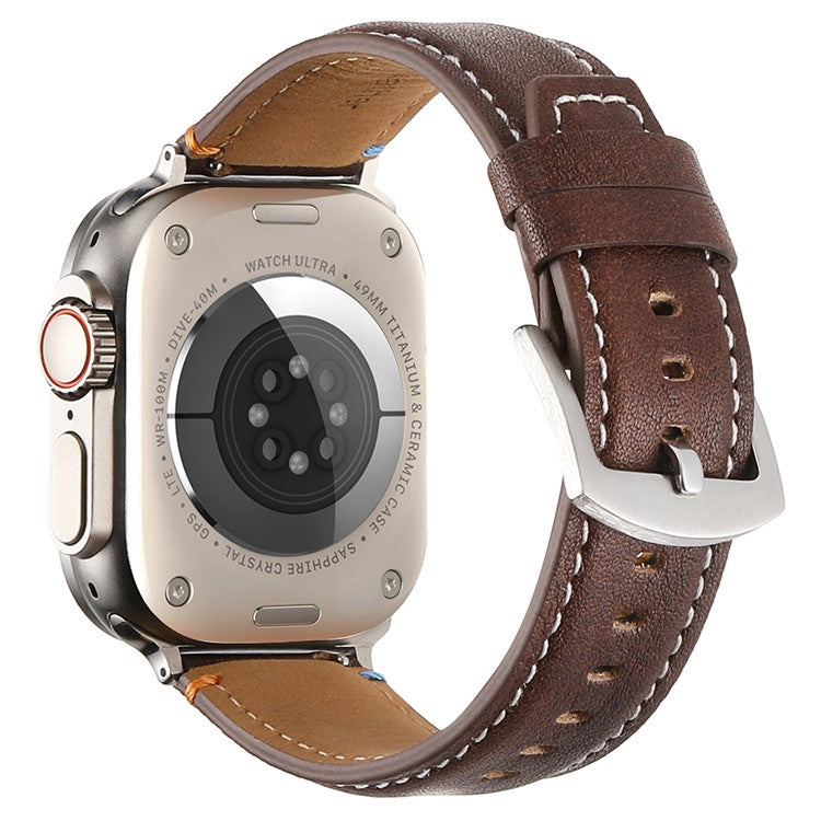 KALEBOL Genuine Cow Leather Watch Strap for Apple Watch Series 10 9 8 7 SE 6 5 4 3 2 1 42mm 41mm 40mm 38mm Wrist Band - Crazy Horse Texture Coffee