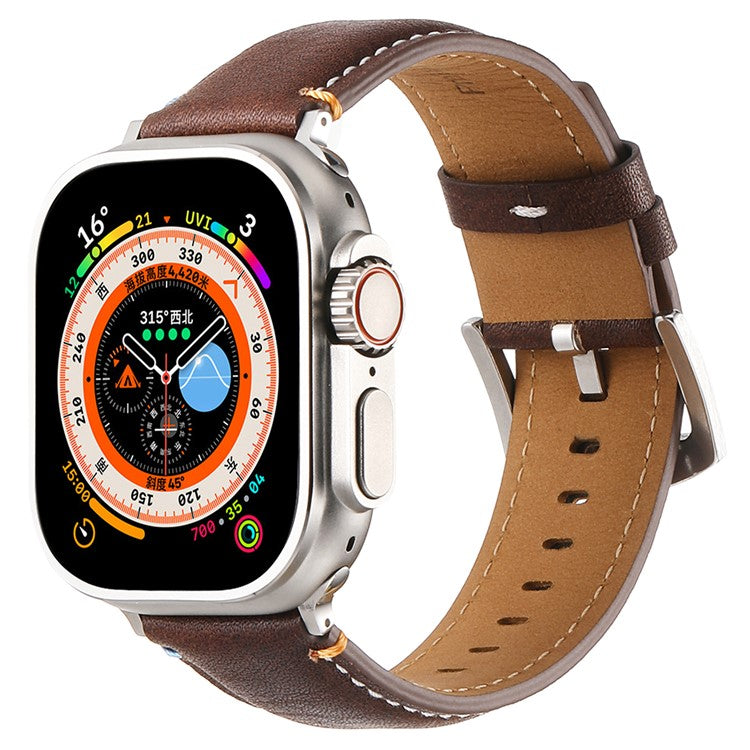 KALEBOL Genuine Cow Leather Watch Strap for Apple Watch Series 10 9 8 7 SE 6 5 4 3 2 1 42mm 41mm 40mm 38mm Wrist Band - Crazy Horse Texture Coffee