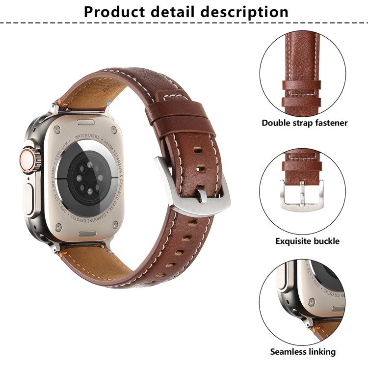 KALEBOL Genuine Cow Leather Watch Strap for Apple Watch Series 10 9 8 7 SE 6 5 4 3 2 1 42mm 41mm 40mm 38mm Wrist Band - Crazy Horse Texture Coffee