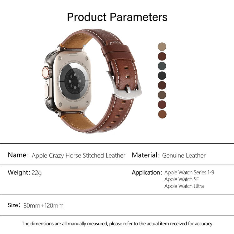 KALEBOL Genuine Cow Leather Watch Strap for Apple Watch Series 10 9 8 7 SE 6 5 4 3 2 1 42mm 41mm 40mm 38mm Wrist Band - Crazy Horse Texture Coffee