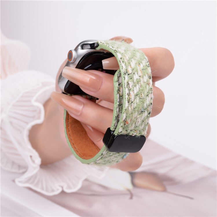 Genuine Cow Leather+Wool Watch Band for Apple Watch Series 10 9 8 7 SE 6 5 4 3 2 1 42mm 41mm 40mm 38mm Wrist Strap - Green