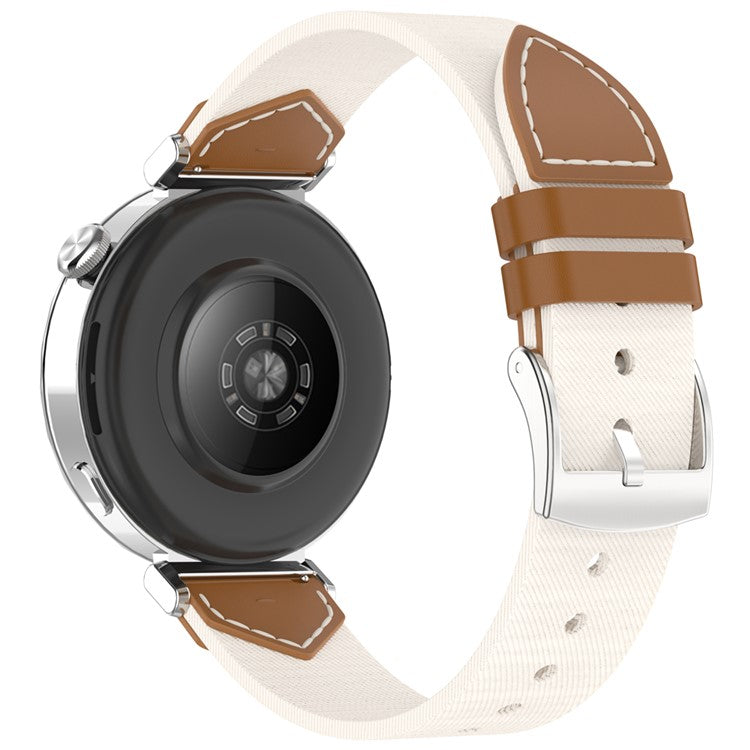 Nylon + Denim Strap for Huawei Watch GT 5 Pro 42mm / GT 5 41mm / GT 4 41mm Universal 18mm Watchband - Brown+White