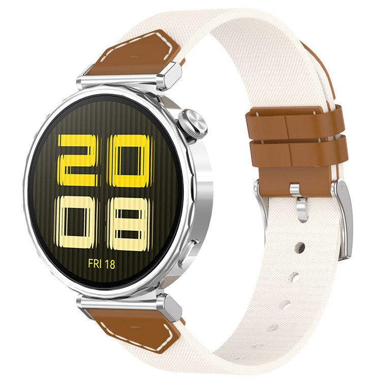 Nylon + Denim Strap for Huawei Watch GT 5 Pro 42mm / GT 5 41mm / GT 4 41mm Universal 18mm Watchband - Brown+White