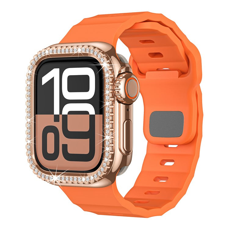 Fluorubber Watch Strap for Apple Watch Series 10 Ultra 9 8 7 SE 6 5 4 3 2 1 46mm 49mm 45mm 44mm 42mm Wave Band - Orange