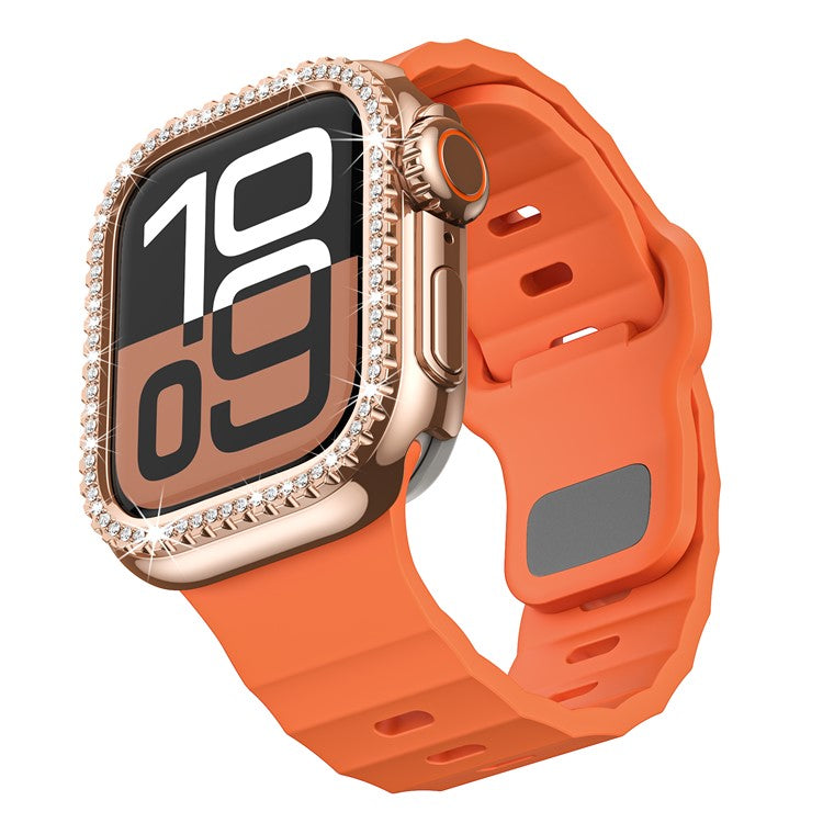 Fluorubber Watch Strap for Apple Watch Series 10 Ultra 9 8 7 SE 6 5 4 3 2 1 46mm 49mm 45mm 44mm 42mm Wave Band - Orange