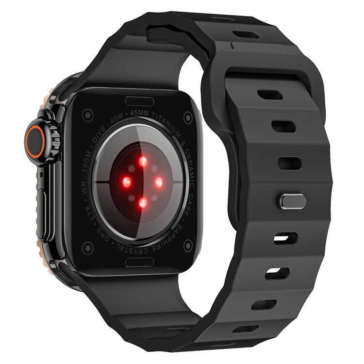 Fluorubber Watch Strap for Apple Watch Series 10 Ultra 9 8 7 SE 6 5 4 3 2 1 46mm 49mm 45mm 44mm 42mm Wave Band - Black