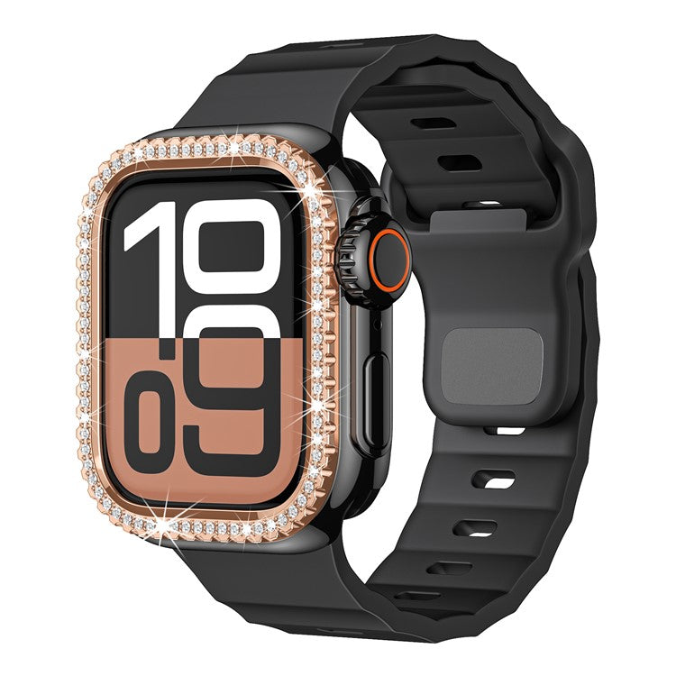 Fluorubber Watch Strap for Apple Watch Series 10 Ultra 9 8 7 SE 6 5 4 3 2 1 46mm 49mm 45mm 44mm 42mm Wave Band - Black