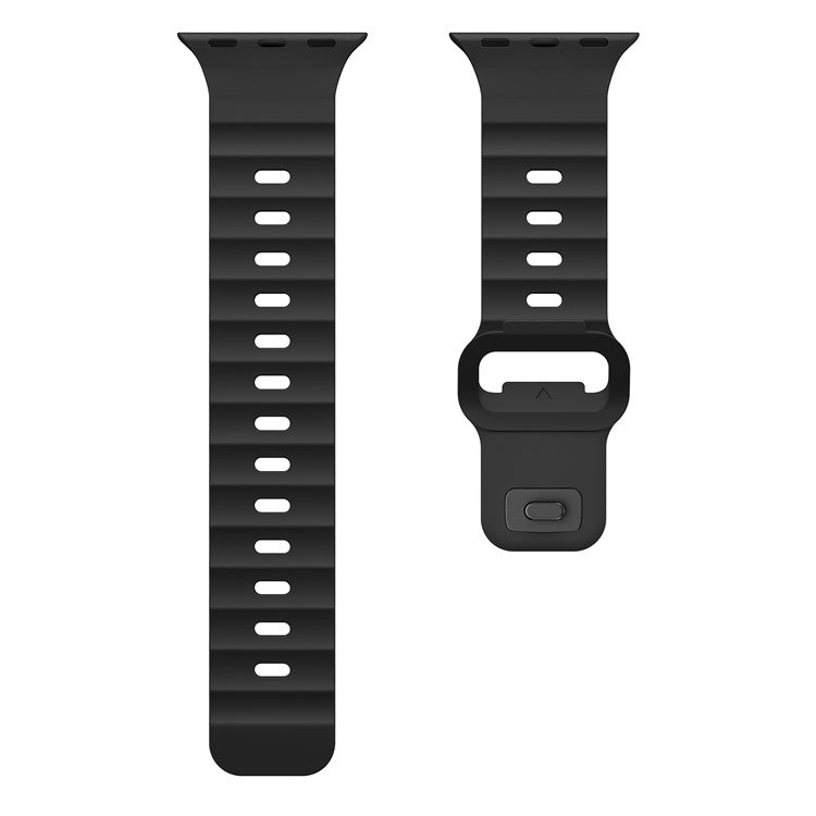 Fluorubber Watch Strap for Apple Watch Series 10 Ultra 9 8 7 SE 6 5 4 3 2 1 46mm 49mm 45mm 44mm 42mm Wave Band - Black