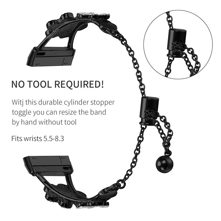 Metal Band Heart Clover Decor For Fitbit Versa 3 / Sense Watch Bracelet Replacement - Black