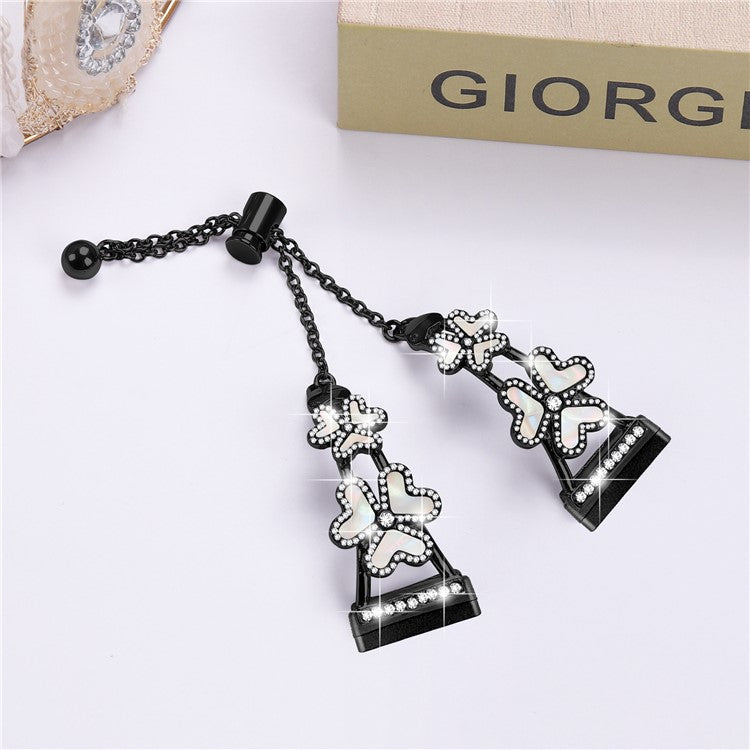 Metal Band Heart Clover Decor For Fitbit Versa 3 / Sense Watch Bracelet Replacement - Black