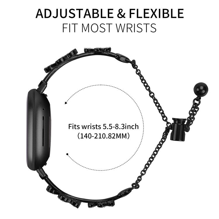 Metal Band Heart Clover Decor For Fitbit Versa 3 / Sense Watch Bracelet Replacement - Black