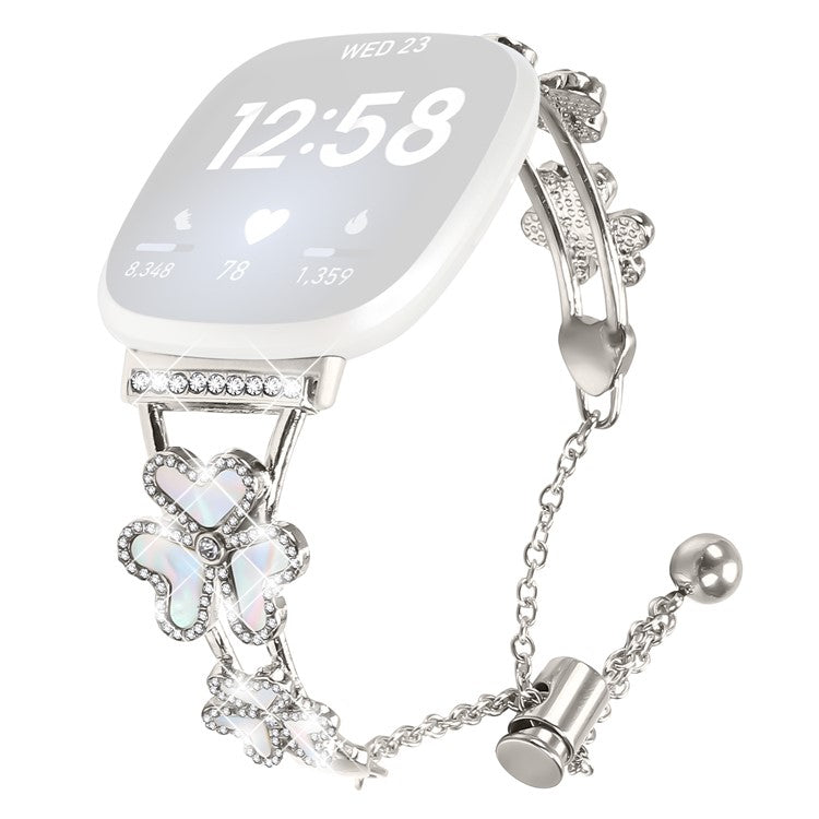 Metal Band Heart Clover Decor For Fitbit Versa 4 / Sense 2 Watch Bracelet Replacement - Starlight