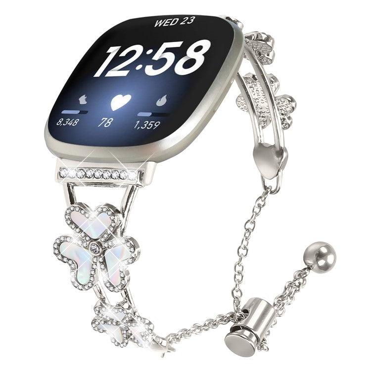 Metal Band Heart Clover Decor For Fitbit Versa 4 / Sense 2 Watch Bracelet Replacement - Starlight