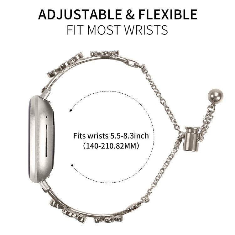 Metal Band Heart Clover Decor For Fitbit Versa 4 / Sense 2 Watch Bracelet Replacement - Starlight