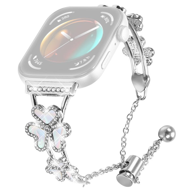 Metal Band For Huawei Watch Fit 3 Heart Clover Decor Watch Strap Replacement - Silver