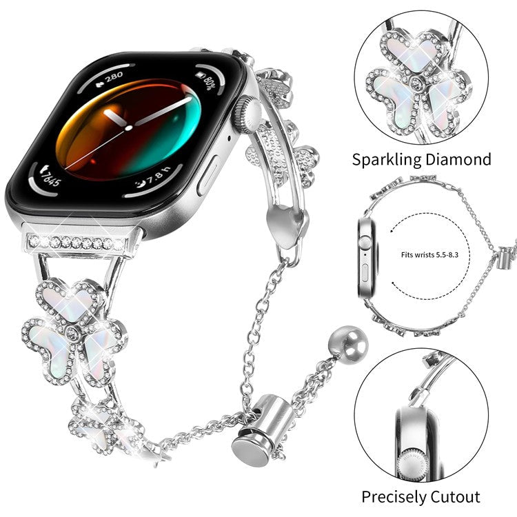 Metal Band For Huawei Watch Fit 3 Heart Clover Decor Watch Strap Replacement - Silver