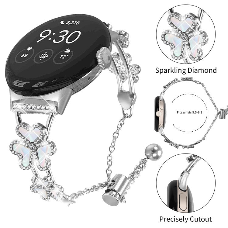 Metal Band For Google Pixel Watch 3 41mm / Pixel Watch 2 / Pixel Watch Heart Clover Decor Watch Strap - Silver