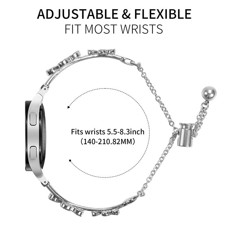 Metal Band with Quick Release Connector For Samsung Galaxy Watch5 / Watch4 40 / 42 / 44 / 45 / 46mm Heart Clover Decor Watch Strap - Silver