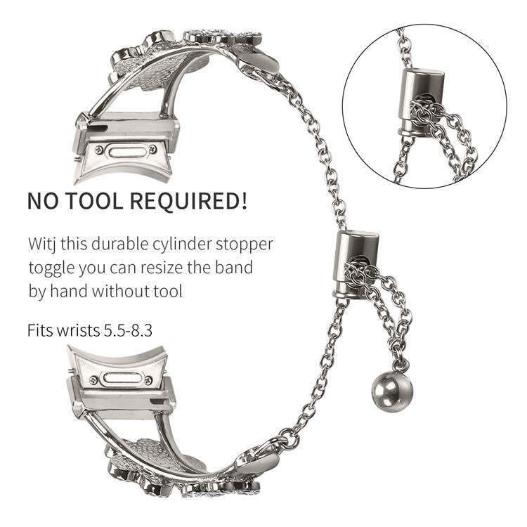 Metal Band with Quick Release Connector For Samsung Galaxy Watch6 44mm / 40mm / Watch6 Classic 47mm / 43mm Heart Clover Decor Watch Strap - Starlight