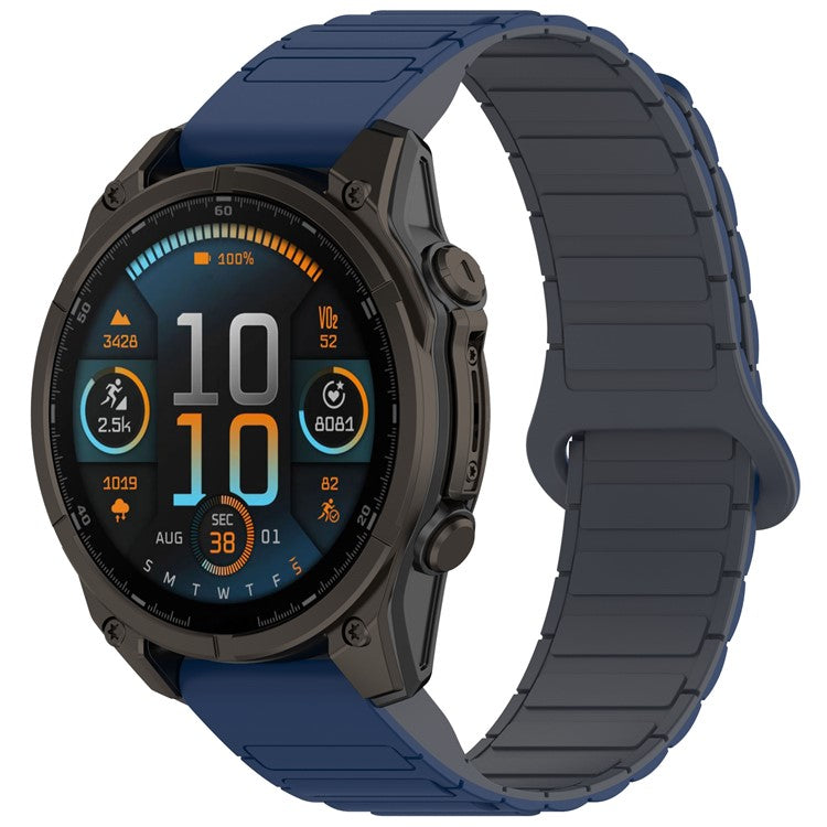 20mm Magnetic Watch Band for Garmin Fenix 8 43mm / Descent MK3 Quick Release Soft Silicone Strap - Midnight Blue+Grey