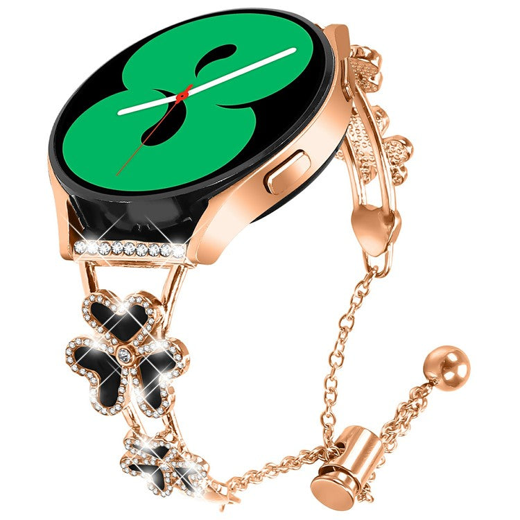 Metal Band Heart Clover Decor For Samsung Galaxy Watch4 Classic 46mm / 42mm Watch Bracelet Replacement - Rose Gold
