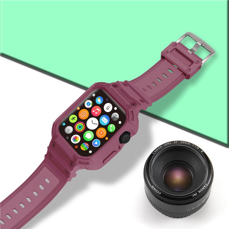 For Apple Watch Series 10 42mm Strap Soft TPU Watch Band with Integrated Watch Case - Plum