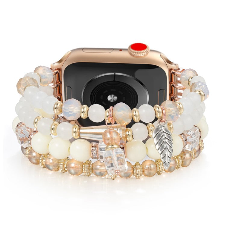 Beaded Bracelet For Apple Watch Series 10 Ultra 9 8 7 SE 6 5 4 3 2 1 46mm 49mm 45mm 44mm 42mm Replacement Watch Band - White