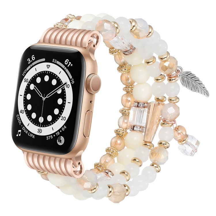 Beaded Bracelet For Apple Watch Series 10 Ultra 9 8 7 SE 6 5 4 3 2 1 46mm 49mm 45mm 44mm 42mm Replacement Watch Band - White