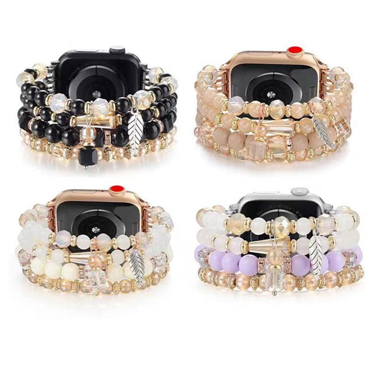 Beaded Bracelet For Apple Watch Series 10 Ultra 9 8 7 SE 6 5 4 3 2 1 46mm 49mm 45mm 44mm 42mm Replacement Watch Band - White