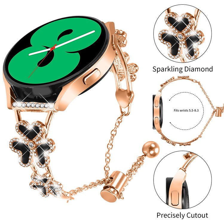 Metal Band Heart Clover Decor For Garmin Forerunner 245 / 245 Music Watch Bracelet Replacement - Rose Gold