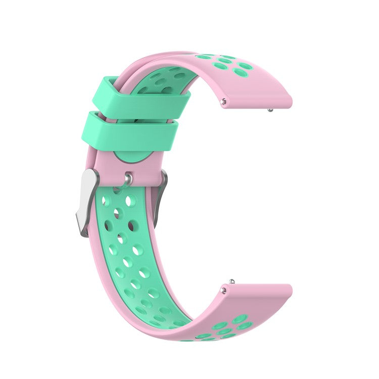 Dual Color Round Holes Silicone Smart Watch Strap Replacement Watchband 18mm for Garmin vivomove 3S/vivoactive 4S - Pink/Cyan