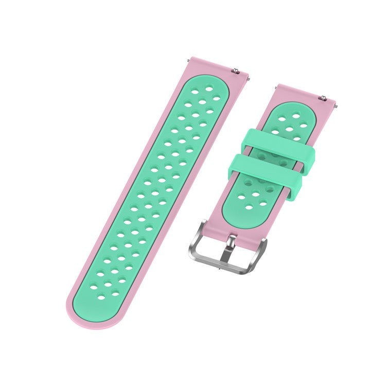 Dual Color Round Holes Silicone Smart Watch Strap Replacement Watchband 18mm for Garmin vivomove 3S/vivoactive 4S - Pink/Cyan
