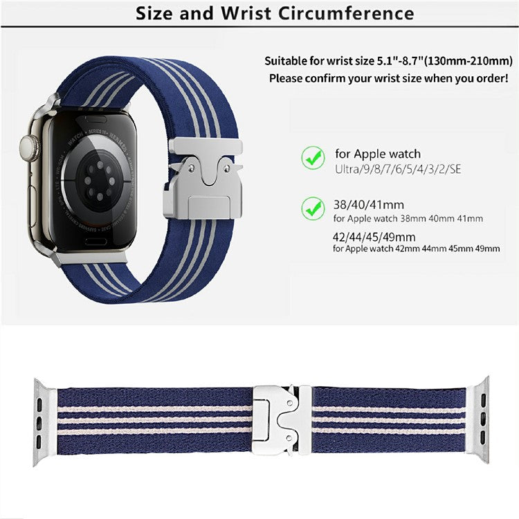 KALEBOL Nylon Watch Band for Apple Watch Series 10 9 8 7 SE 6 5 4 3 2 1 42mm 41mm 40mm 38mm Parachute Buckle Strap - Green+White / Single Stripe