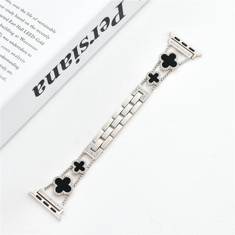 KALEBOL Metal Watch Band for Apple Watch Series 10 Ultra 9 8 7 SE 6 5 4 3 2 1 46mm 49mm 45mm 44mm 42mm Rhinestone Clover Zinc Alloy Strap - Starlight